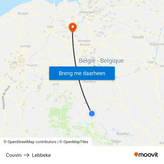 Couvin to Lebbeke map