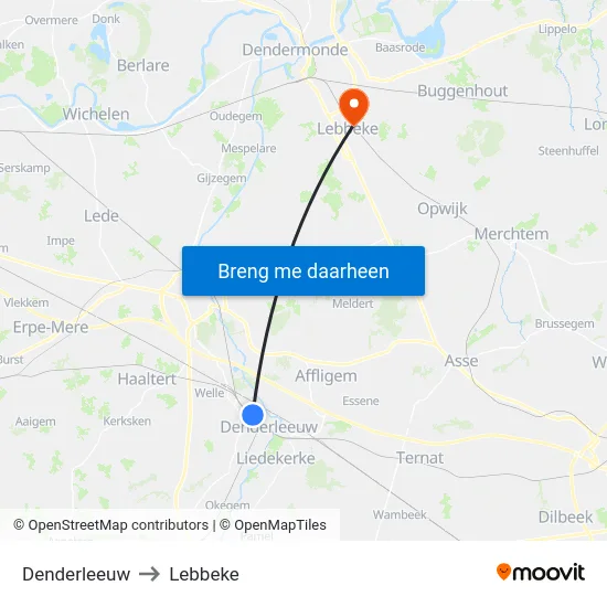 Denderleeuw to Lebbeke map