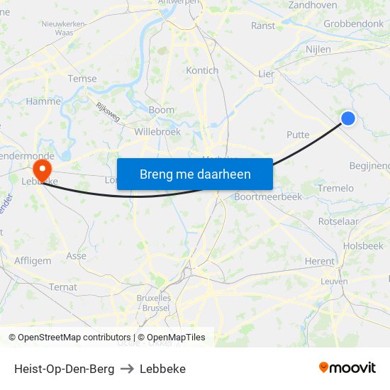 Heist-Op-Den-Berg to Lebbeke map