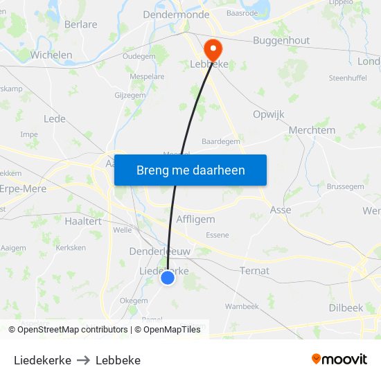 Liedekerke to Lebbeke map