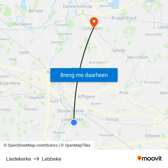 Liedekerke to Lebbeke map