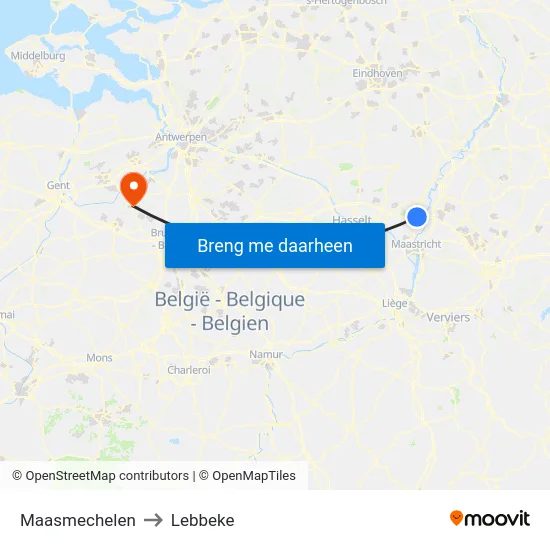 Maasmechelen to Lebbeke map