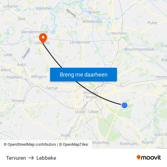 Tervuren to Lebbeke map