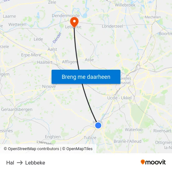 Hal to Lebbeke map