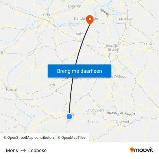 Mons to Lebbeke map