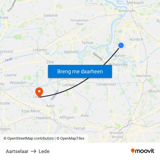 Aartselaar to Lede map