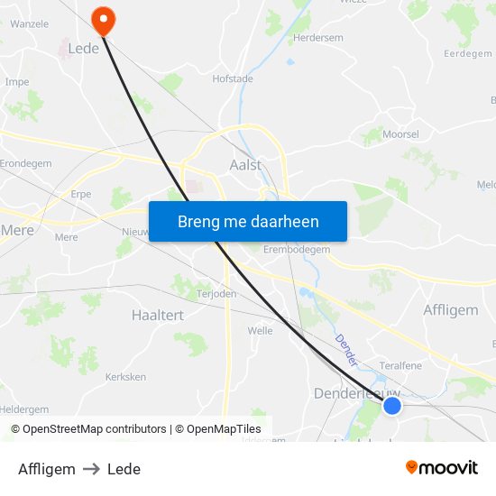 Affligem to Lede map