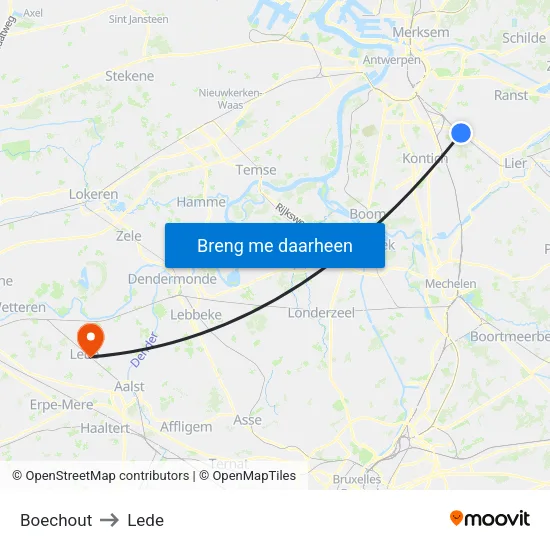 Boechout to Lede map