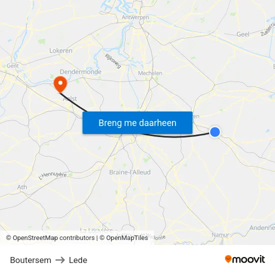 Boutersem to Lede map