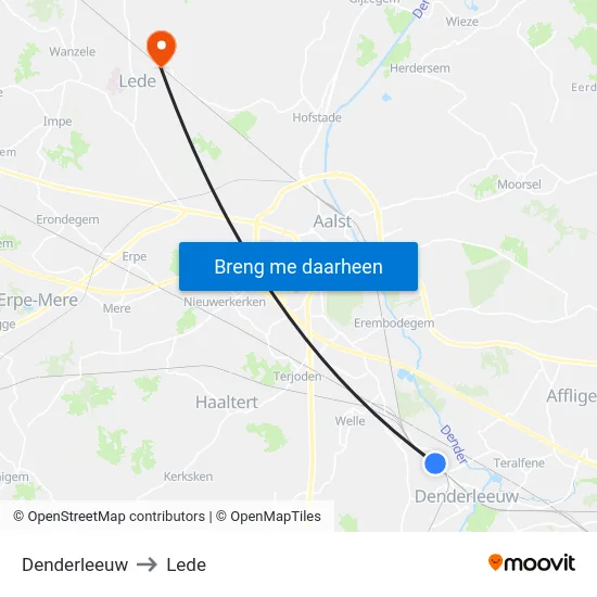 Denderleeuw to Lede map