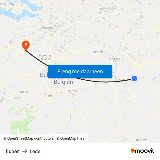 Eupen to Lede map