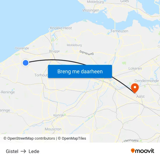Gistel to Lede map