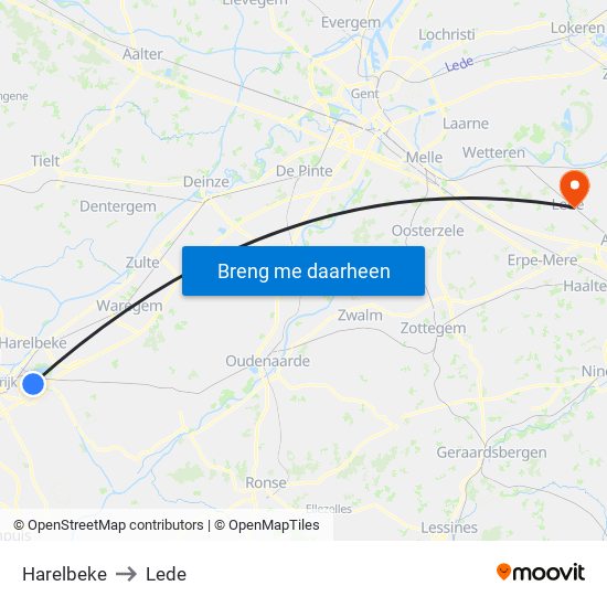 Harelbeke to Lede map