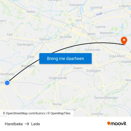 Harelbeke to Lede map