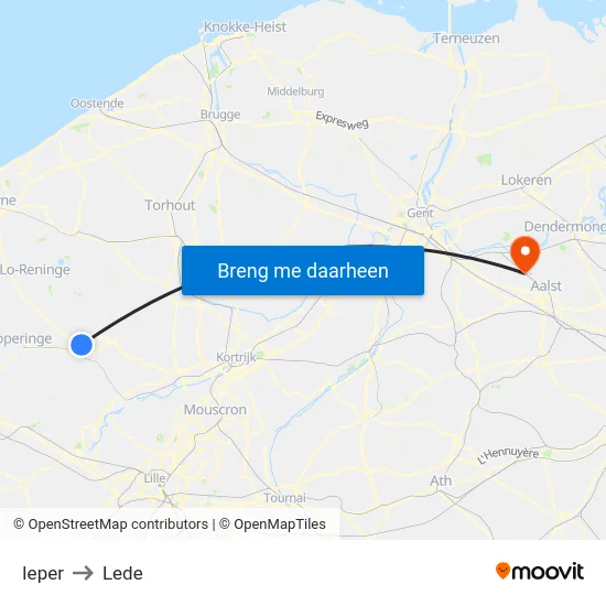Ieper to Lede map
