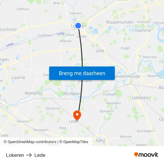 Lokeren to Lede map