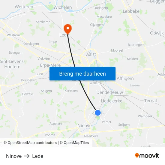 Ninove to Lede map