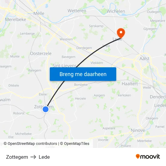 Zottegem to Lede map