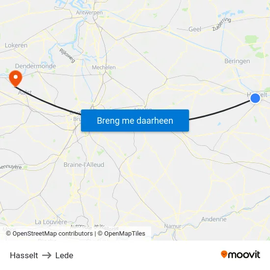 Hasselt to Lede map