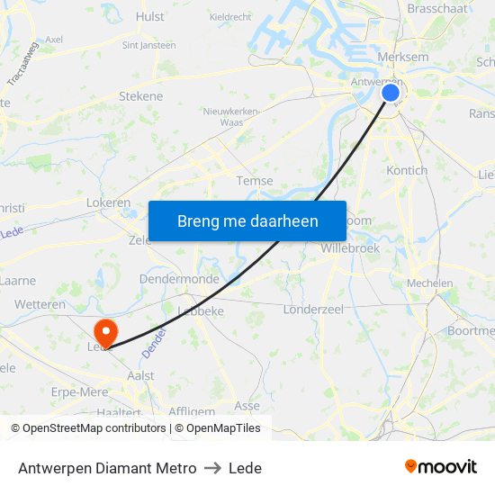 Antwerpen Diamant Metro to Lede map