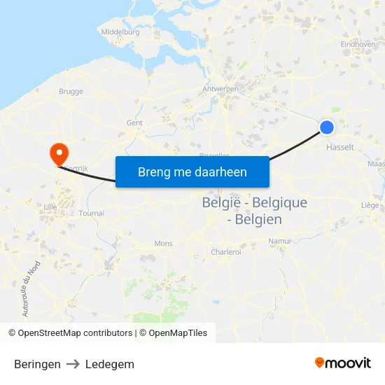 Beringen to Ledegem map