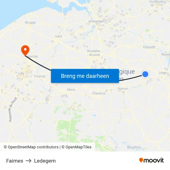 Faimes to Ledegem map