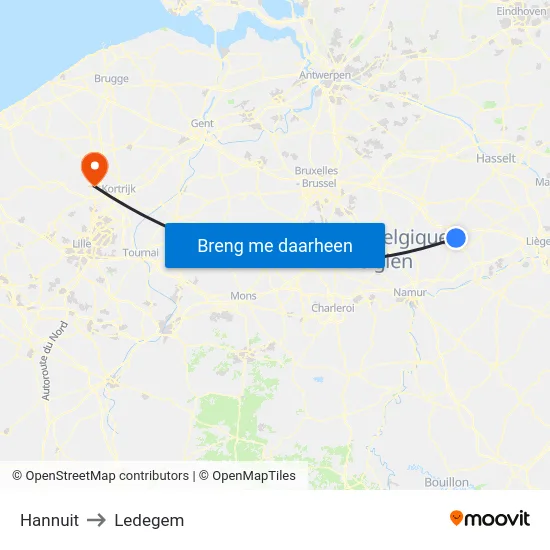Hannuit to Ledegem map