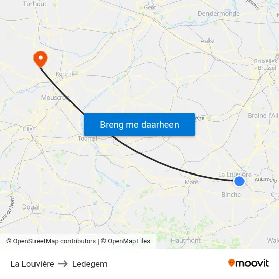 La Louvière to Ledegem map
