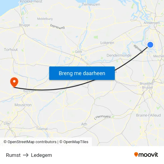Rumst to Ledegem map