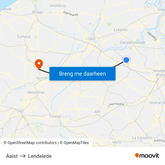 Aalst to Lendelede map