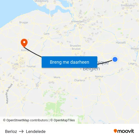 Berloz to Lendelede map