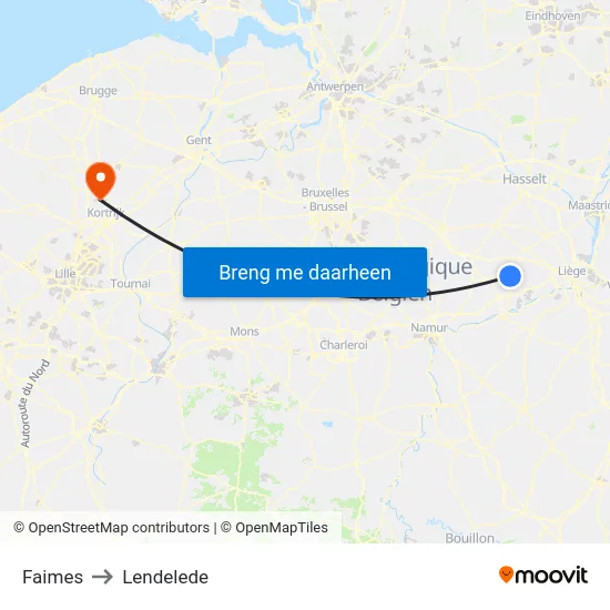 Faimes to Lendelede map