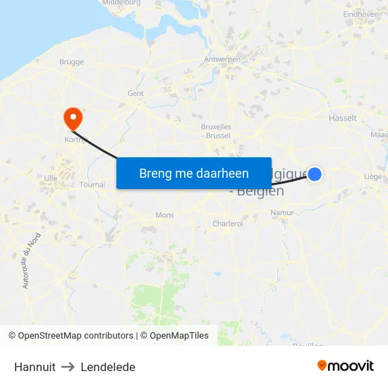Hannuit to Lendelede map