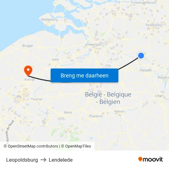 Leopoldsburg to Lendelede map