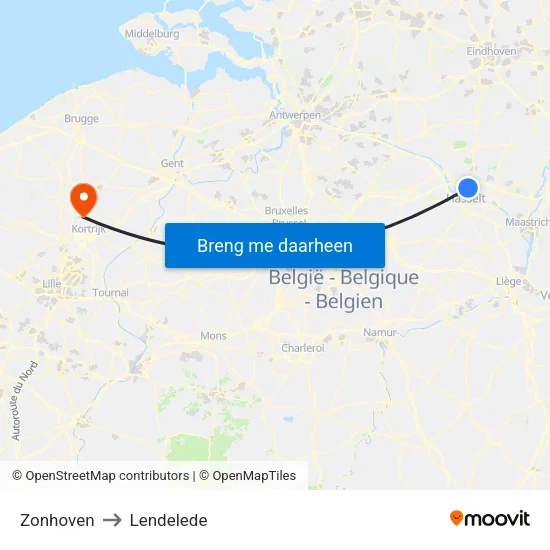 Zonhoven to Lendelede map