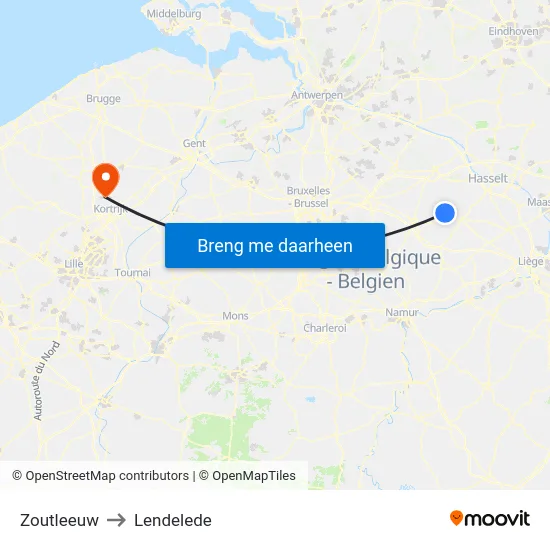 Zoutleeuw to Lendelede map