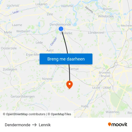 Dendermonde to Lennik map