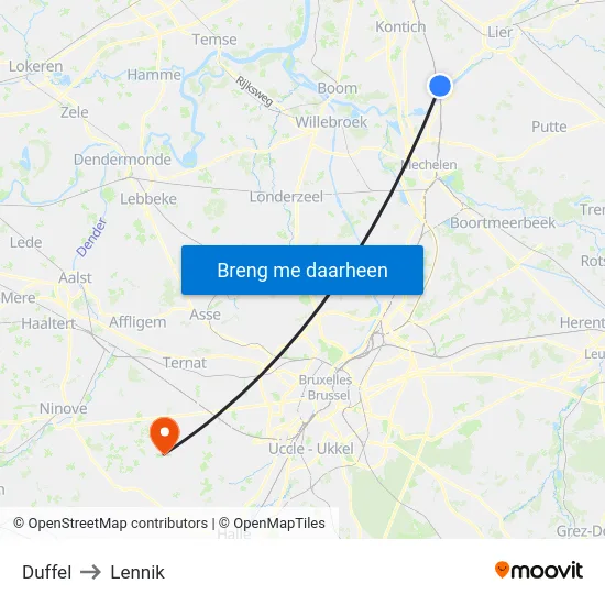 Duffel to Lennik map