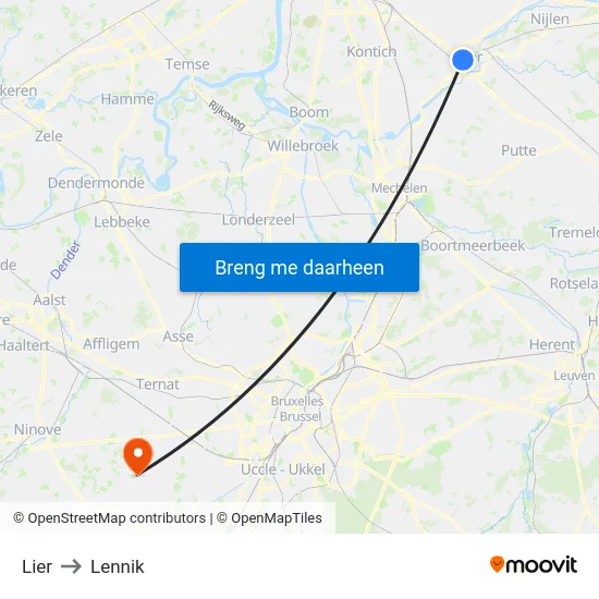 Lier to Lennik map