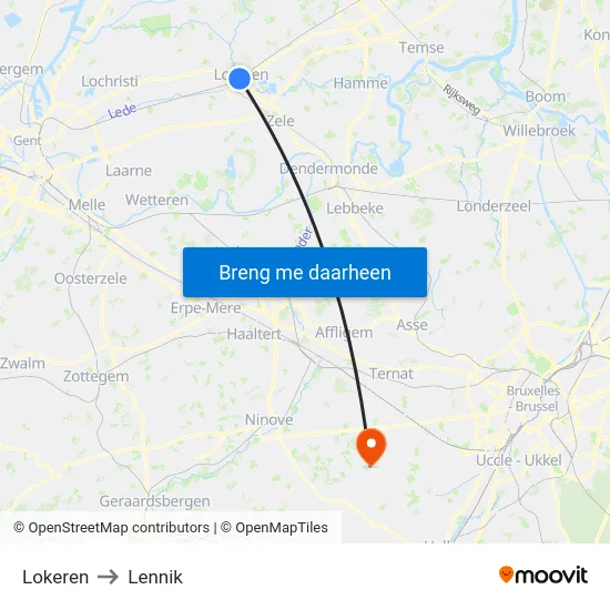 Lokeren to Lennik map