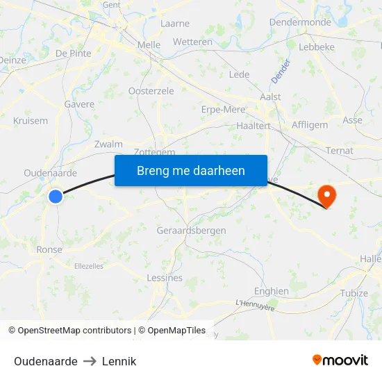 Oudenaarde to Lennik map