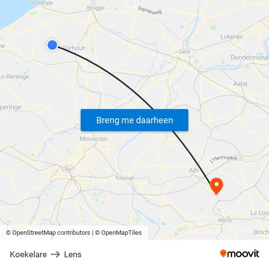 Koekelare to Lens map