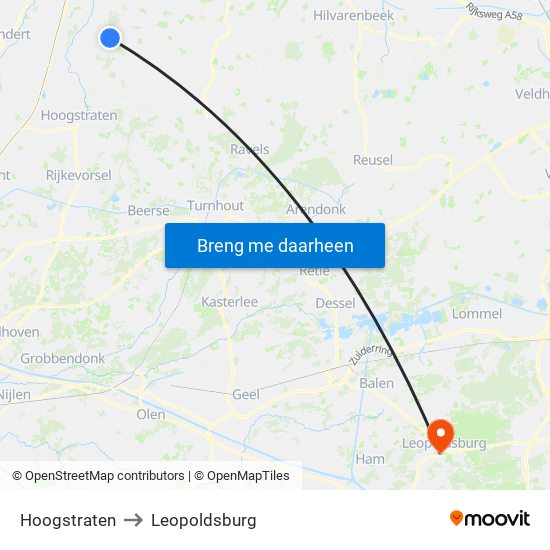 Hoogstraten to Leopoldsburg map