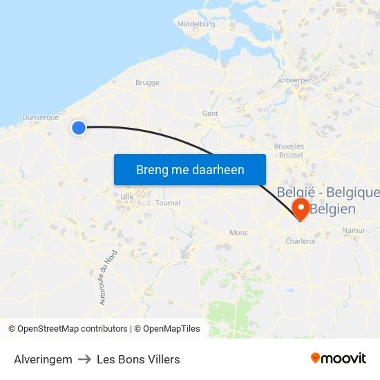 Alveringem to Les Bons Villers map