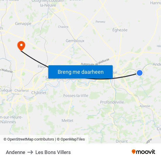 Andenne to Les Bons Villers map