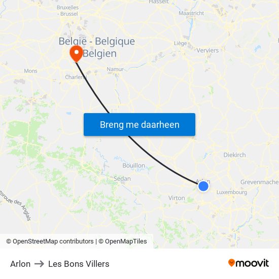 Arlon to Les Bons Villers map