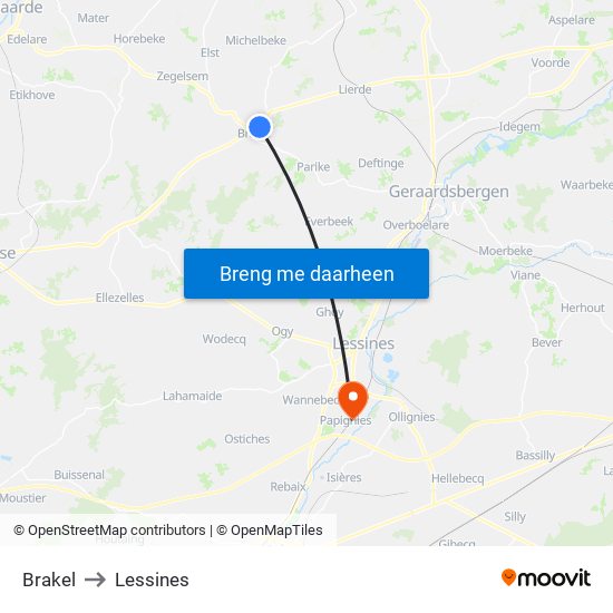 Brakel to Lessines map