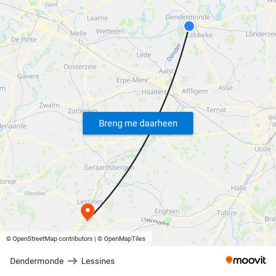 Dendermonde to Lessines map