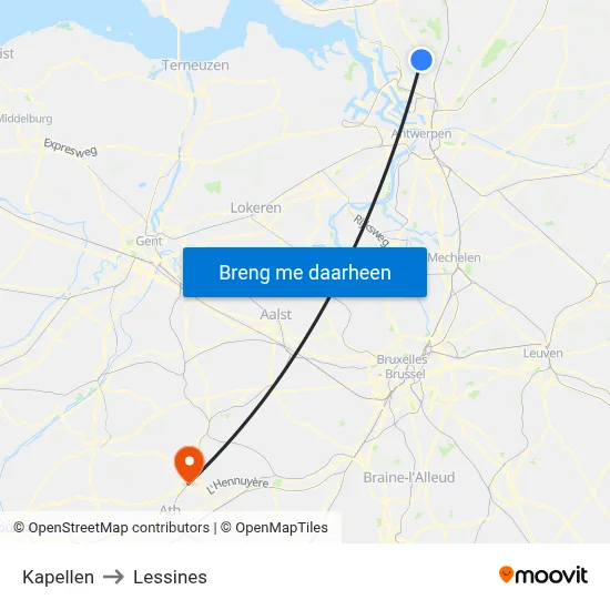 Kapellen to Lessines map