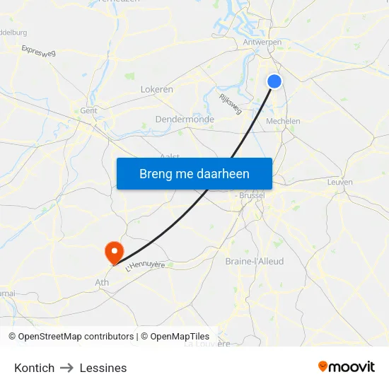 Kontich to Lessines map